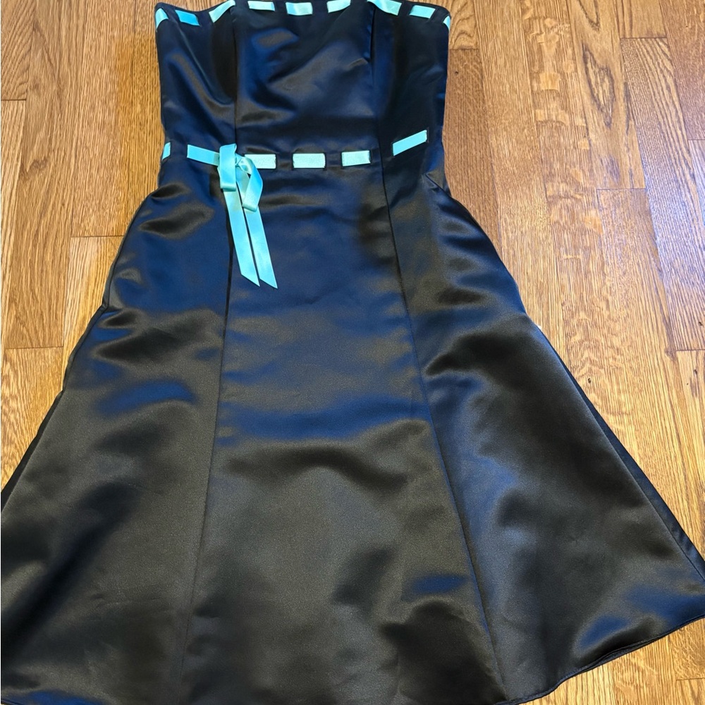 Strapless Black and Teal Homecoming Dress